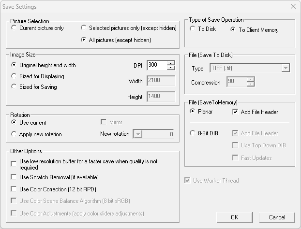 TLXClientDemo Save Settings dialog