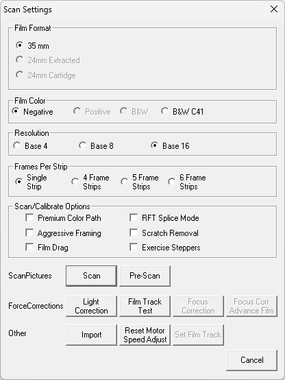 TLXClientDemo Scan Settings dialog